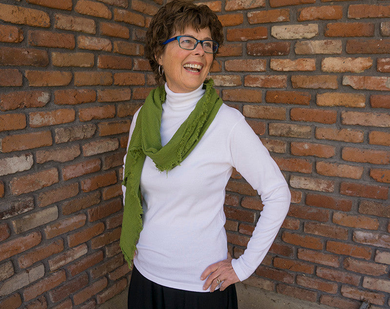 Janie in the medium turtleneck in white