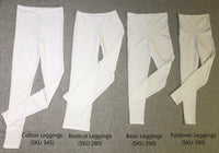 Different types of leggings, for comparison (note waist and cuff details in particular).
